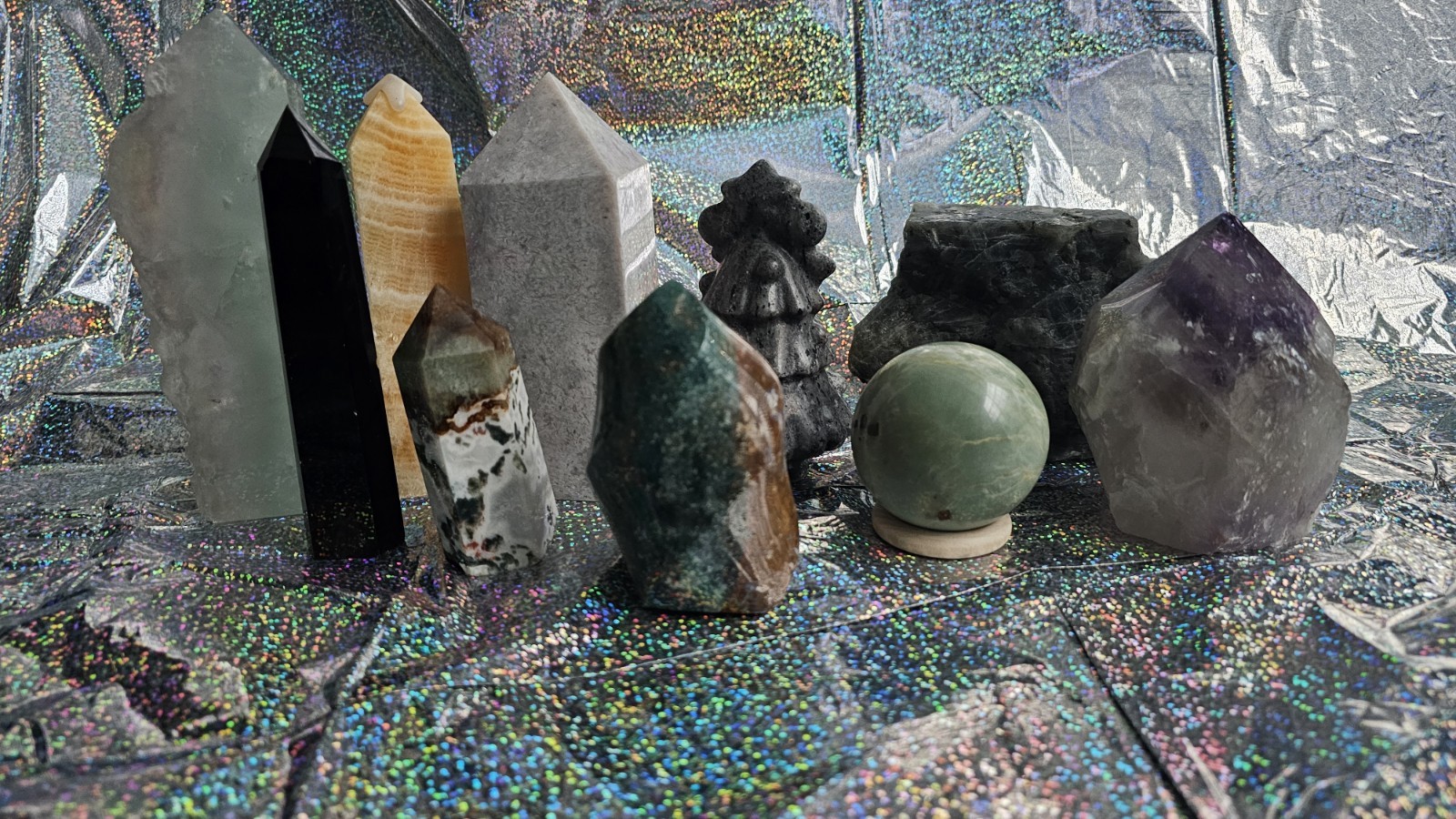 7-Pound Mixed Crystal Specimen Lot — Towers, Spheres & Natural Rough Pieces - accessory