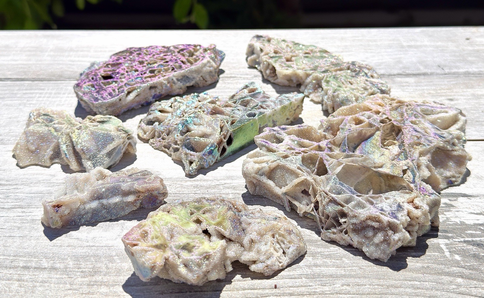 Aura Sphalerite Slabs with Iridescent Rainbow Coating - accessory