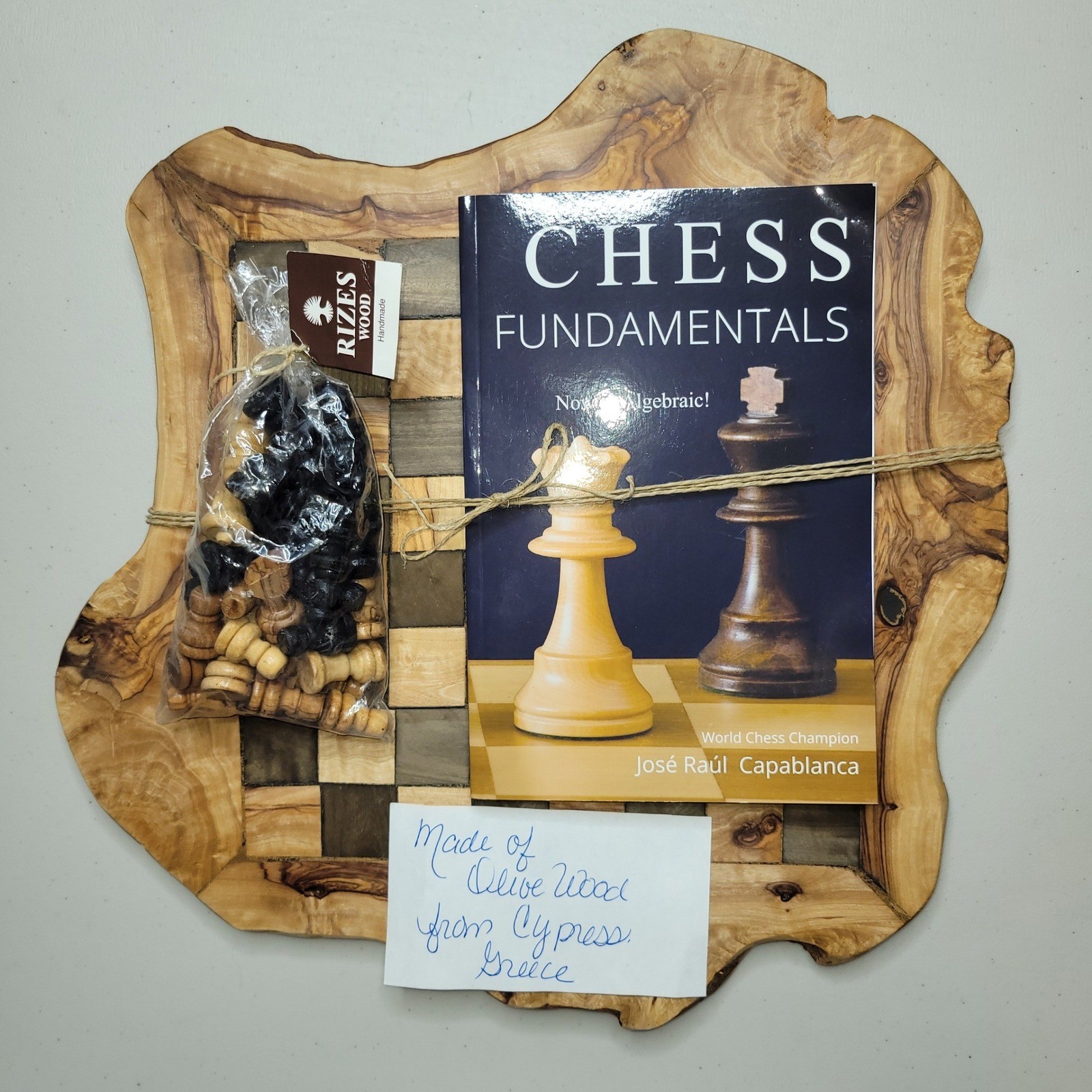 Handcrafted Olive Wood Chess Set from Crete with Capablanca Book - accessory