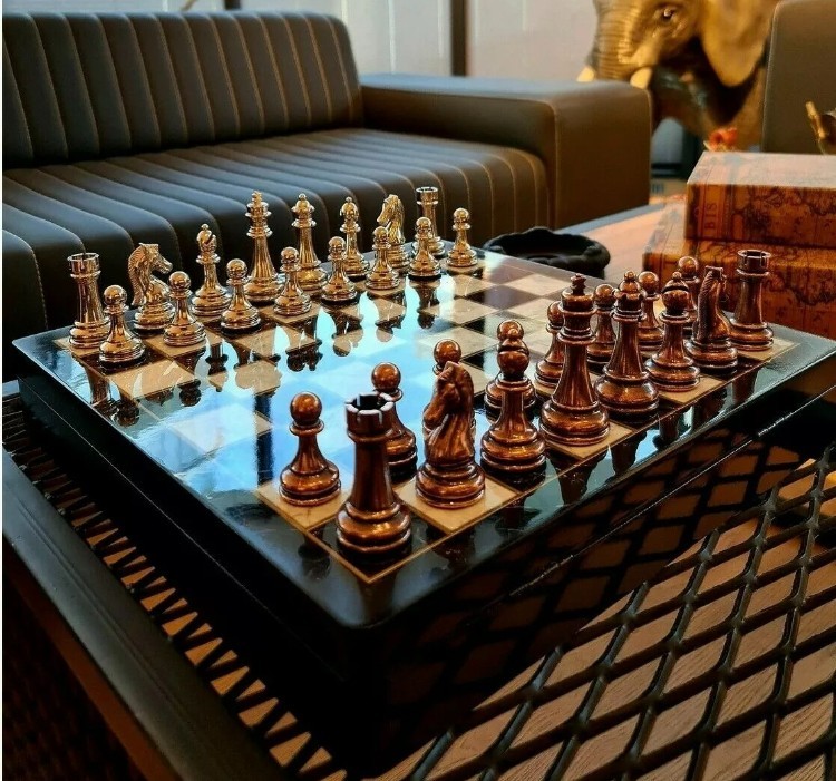 Handmade Marble and Wood Chess Set with Storage, 14.5-Inch Board - accessory