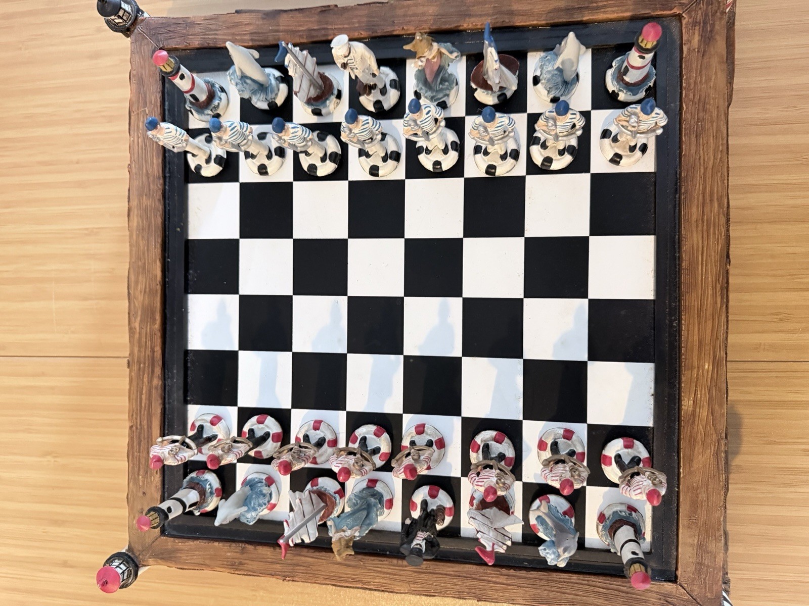 Handmade Nautical Chess Set with Lighthouse and Sailor Folk Art Pieces - accessory