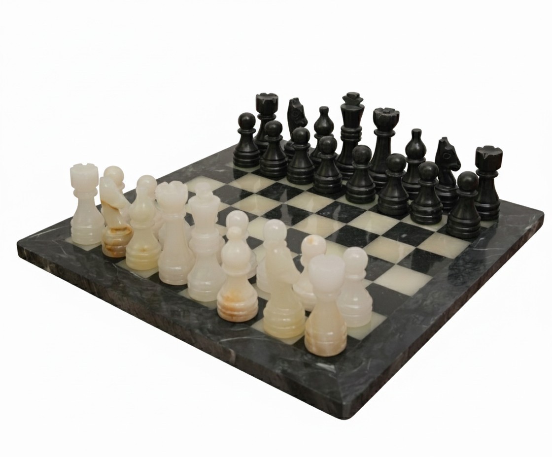 Handmade Onyx and Black Marble Chess Set with Board - accessory
