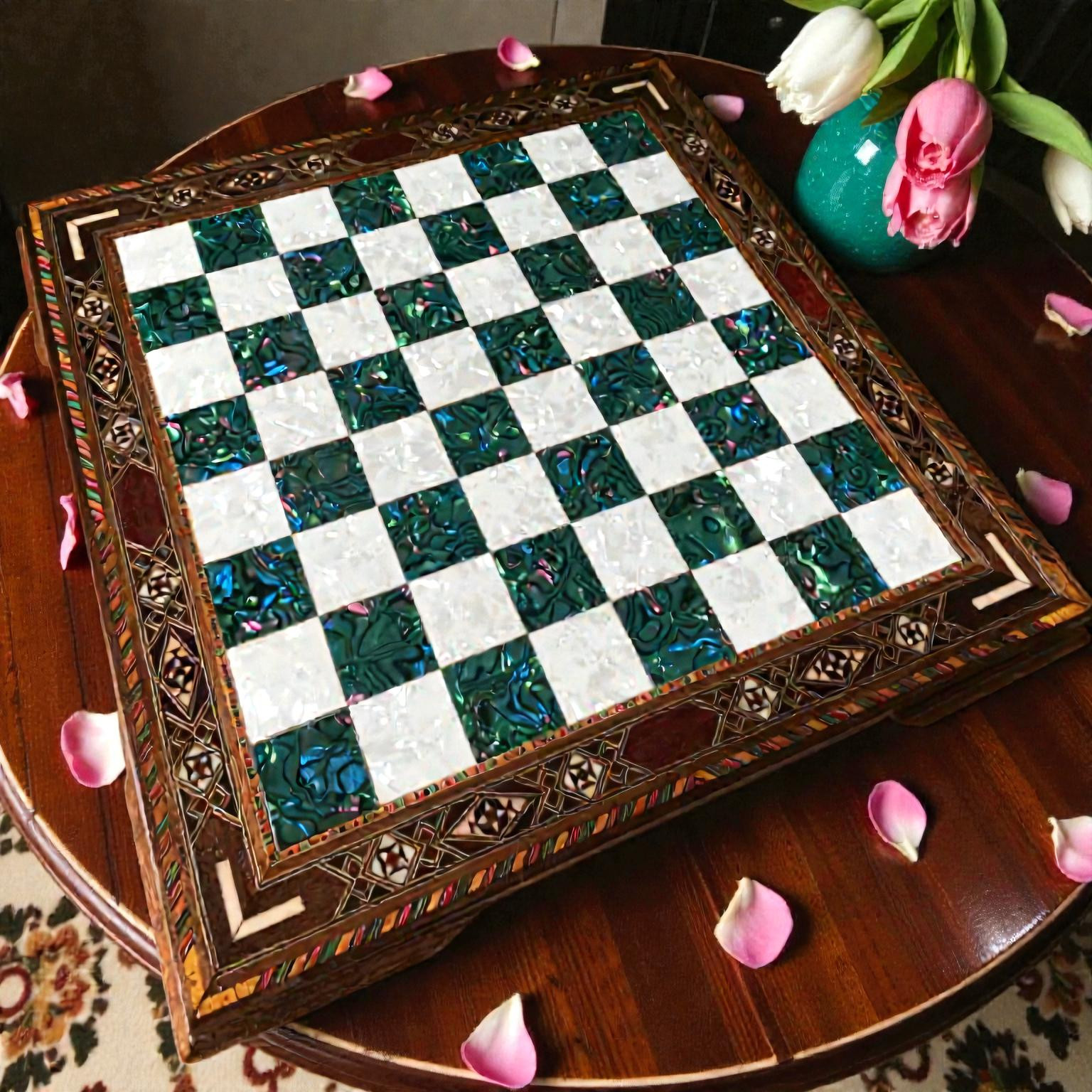 Handmade Rosewood Chess Board, 14.5-Inch Solid Wood Inlaid - accessory