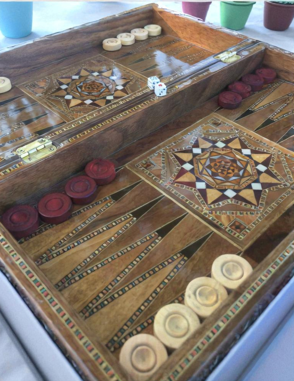 Handmade Solid Wood Backgammon Set with Turkish Mosaic Inlay - accessory