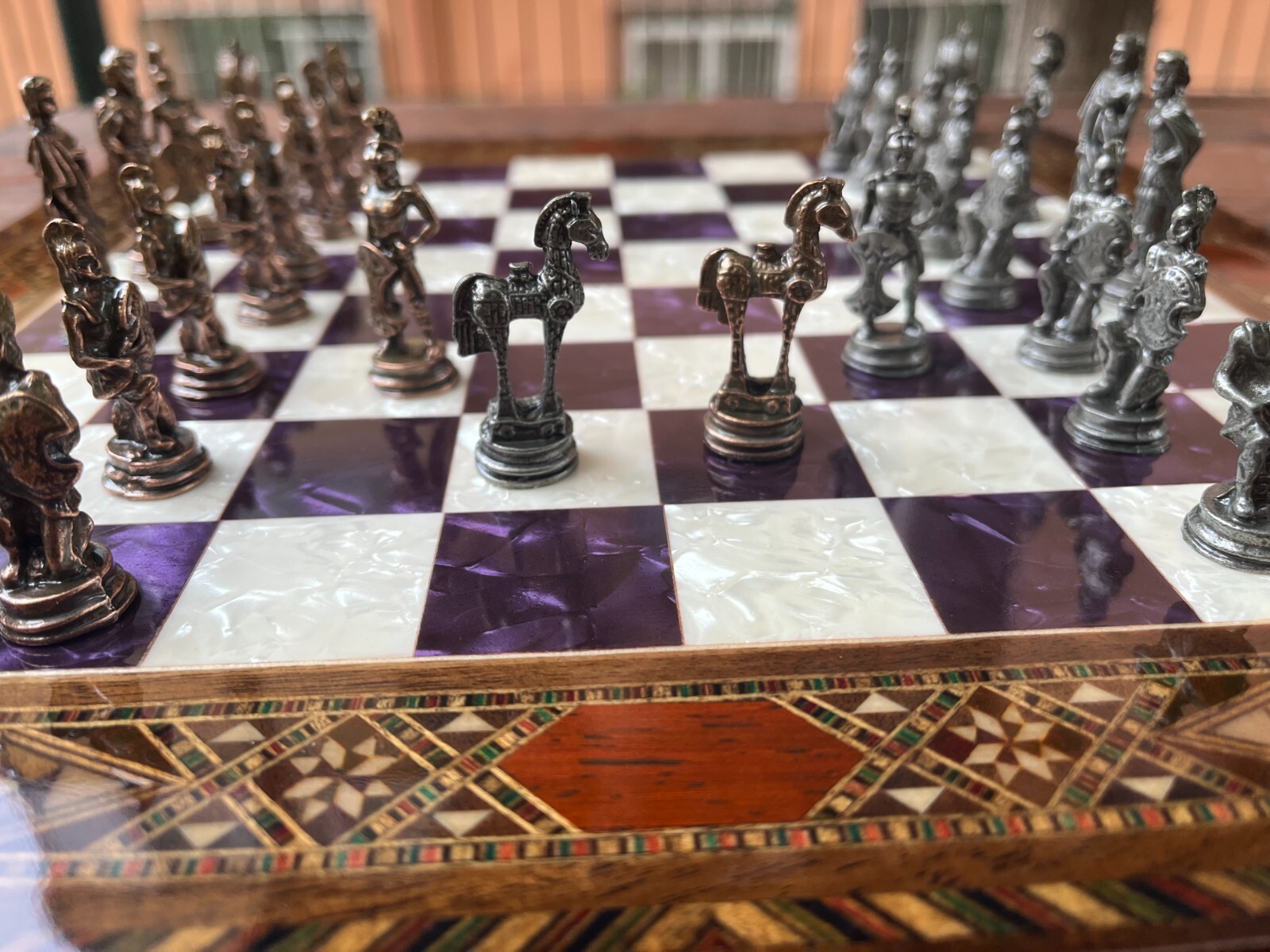 Handmade Trojan Warrior Chess Set with Pearl Chessboard - accessory