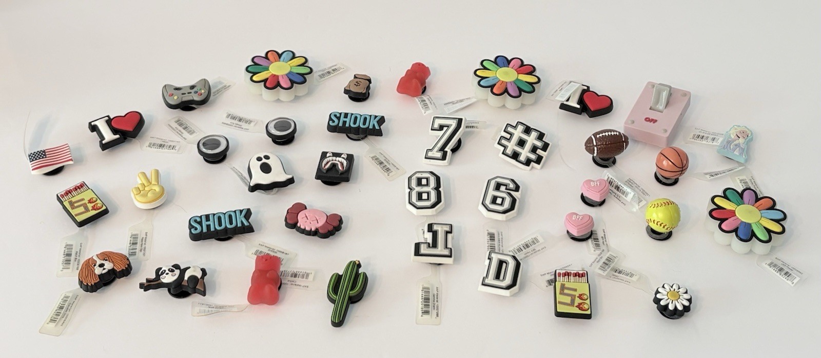 Mixed Croc Shoe Charms Set of 37 — Sports, Spooky, Pets & Numbers - accessory