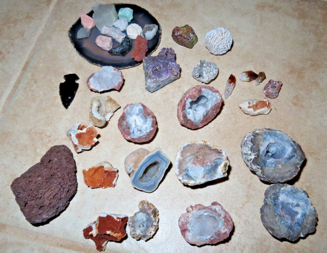 Mixed Mini Geodes, Pyrite, Lava Rock & Crystal Lot - accessory