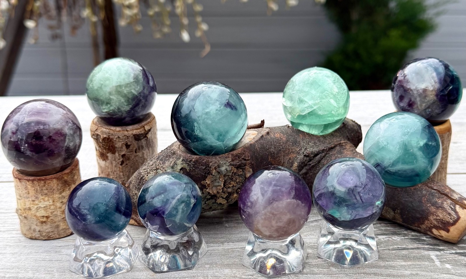 Polished Fluorite Crystal Spheres, Set of 10 - accessory